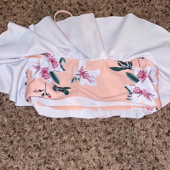 Kids Pink Floral Off-The-Shoulders Two-Piece Swim - Picture 2 of 3